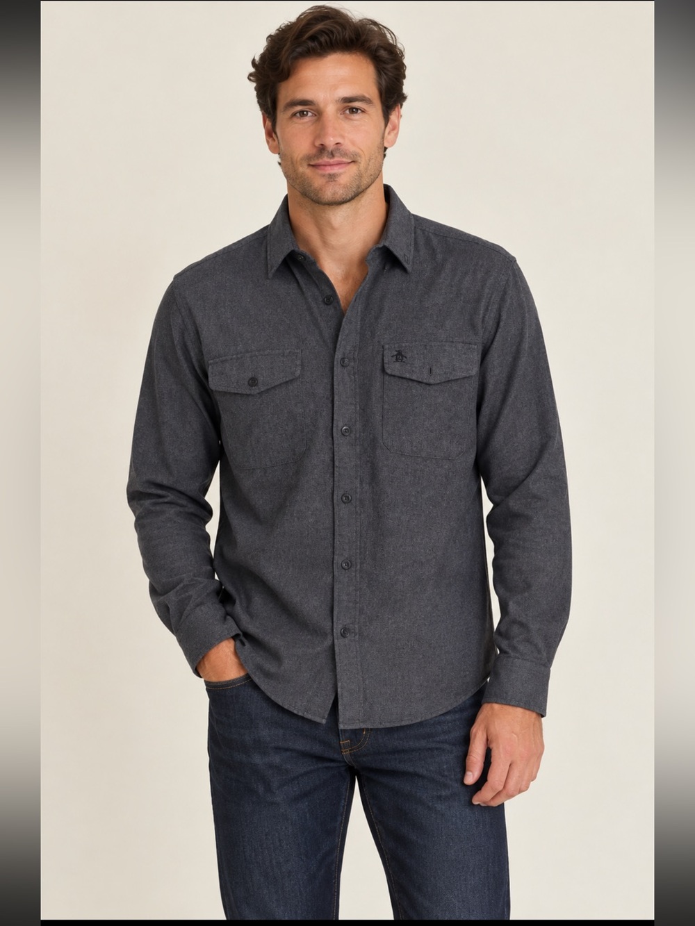 NWT Original Penguin Men’s L Gray Button Down Utility Shirt